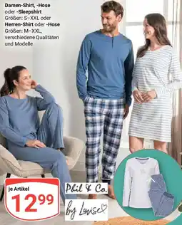 Globus Phil & Co. Damen-Shirt, -Hose oder -Sleepshirt S-XXL oder Herren-Shirt oder -Hose M-XXL Angebot