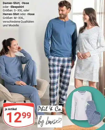 Globus Phil & Co. Damen-Shirt, -Hose oder -Sleepshirt S-XXL oder Herren-Shirt oder -Hose M-XXL Angebot