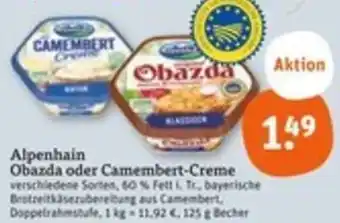 tegut Alpenhain Obazda oder Camembert Creme Angebot