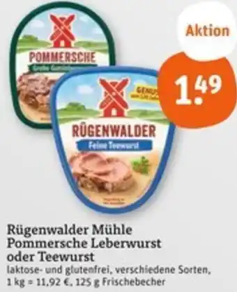 tegut Rügenwalder Mühle Pommersche Leberwurst oder Teewurst Angebot