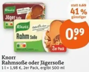 tegut Knorr Rahmsoße oder Jägersoße Angebot