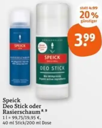tegut Speick Deo Stick oder Rasierschaum Angebot