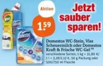 tegut Domestos WC-Stein, Viss Scheuermilch oder Domestos Kraft & Frische WC-Gel Angebot