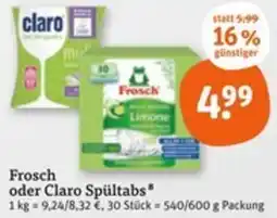 tegut Frosch oder Claro Spültabs Angebot