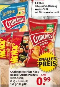 Multi Markt Lorenz Crunchips oder Nic Nac's Double-Crunch-Peanuts Angebot