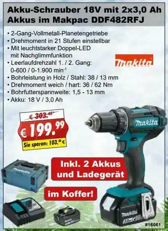 Stabilo Fachmarkt Akku-schrauber 18v Mit 2x3,0 Ah Oder Akkus Im Makpac Ddf48rfj Angebot