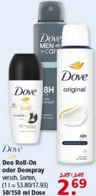 Multi Markt Dove Deo Roll-On oder Deospray Angebot