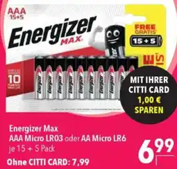 CITTI Markt Energizer Max AAA Micro LR03 oder AA Micro LR6 Angebot