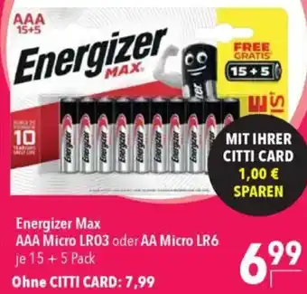 CITTI Markt Energizer Max AAA Micro LR03 oder AA Micro LR6 Angebot