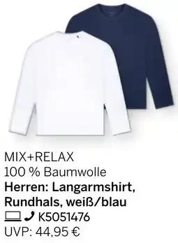 Galeria Herren: Langarmshirt, Rundhals, weiß/blau Angebot