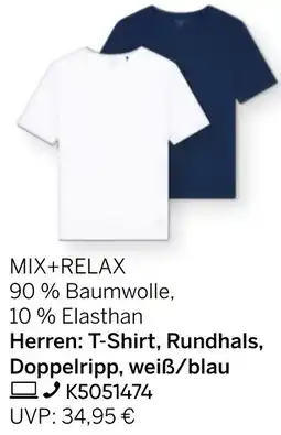 Galeria Herren: T-Shirt, Rundhals, Doppelripp, weiß/blau Angebot