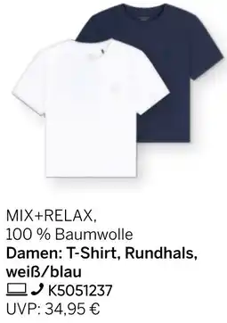 Galeria Damen: T-Shirt, Rundhals, weiẞ/blau Angebot