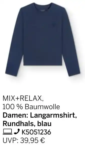 Galeria Damen: Langarmshirt, Rundhals, blau Angebot