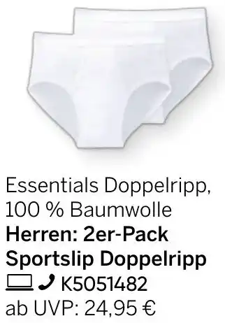 Galeria Herren: 2er-Pack Sportslip Doppelripp Angebot