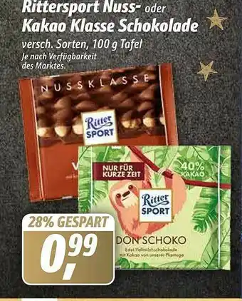 Simmel Rittersport Nuss- Oder Kakao Klasse Schokolade Angebot