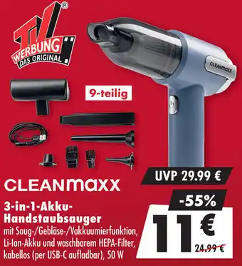 Mäc Geiz CLEANMaxx 3-in-1-Akku- Handstaubsauger Angebot