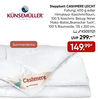 Galeria KÜNSEMÜLLER Steppbett CASHMERE LEICHT Angebot