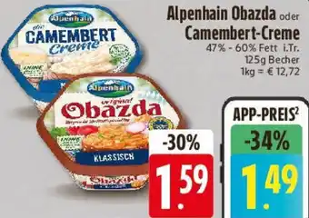 Edeka Alpenhain Obazda oder Camembert-Creme Angebot
