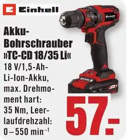 B1 Discount Baumarkt Einhell Akku Bohrschrauber TC-CD 18/35 Li Angebot