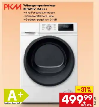 Netto Marken-Discount Pkm wärmepumpentrockner kh-wpt9-15a+++ Angebot