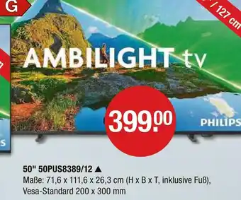 V Markt Philips ambilight tv 50 50pus8389/12 Angebot