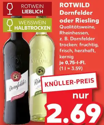 Kaufland ROTWILD Dornfelder oder Riesling Angebot