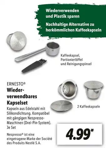 Lidl Ernesto wiederverwendbares kapselset Angebot