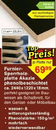 Jawoll Furnier- Sperrholzplatte Akazie phenolbeschichtet ca. 2440x1220x18mm Angebot