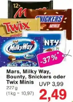 Jawoll Mars, Milky Way, Bounty, Snickers oder Twix Minis Angebot
