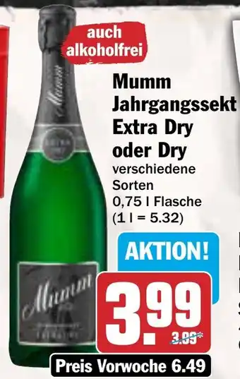 AEZ Mumm Jahrgangssekt Extra Dry oder Dry Angebot