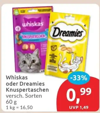 Budni Whiskas oder Dreamies Knuspertaschen Angebot