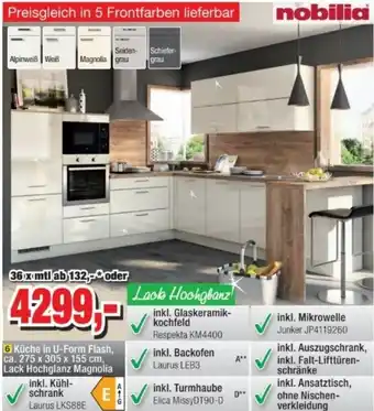 Möbelfundgrube nobilia Küche in U-Form Flash, ca. 275 x 305 x 155 cm Angebot
