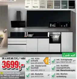 Möbelfundgrube xpress 3 Küchenblock Clean, ca. 345 cm, Lack matt weiß Angebot
