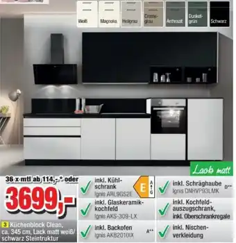Möbelfundgrube xpress 3 Küchenblock Clean, ca. 345 cm, Lack matt weiß Angebot