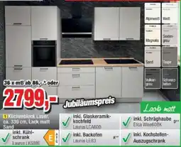 Möbelfundgrube nobiliaKüchenblock Laser, Küchenblock Laser, ca. 330 cm, Lack matt Sand Angebot