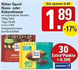 WEZ Ritter Sport Nuss- oder Kakaoklasse Angebot