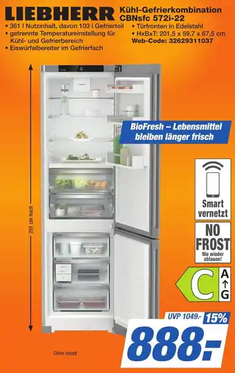 expert Techno Land LIEBHERR Kühl-Gefrierkombination CBNsfc 5721-22 Angebot