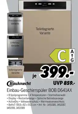 MEDIMAX Bauknecht einbau-geschirrspüler bob d641ax Angebot