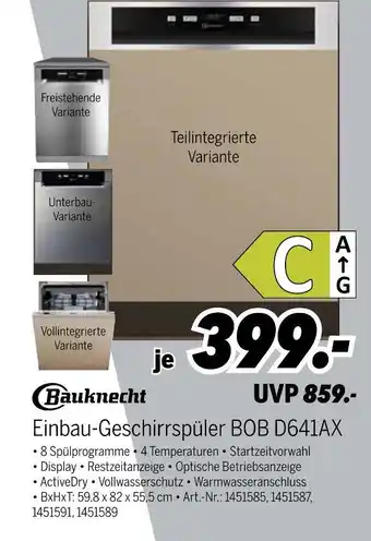 MEDIMAX Bauknecht einbau-geschirrspüler bob d641ax Angebot