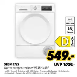 MEDIMAX Siemens wärmepumpentrockner wt45hv4ep Angebot