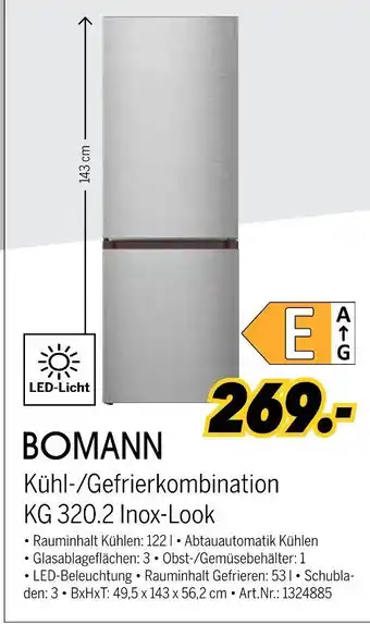 MEDIMAX Bomann kühl-/gefrierkombination kg 320.2 inox-look Angebot