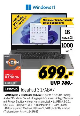 MEDIMAX Lenovo ideapad 3 17aba7 Angebot