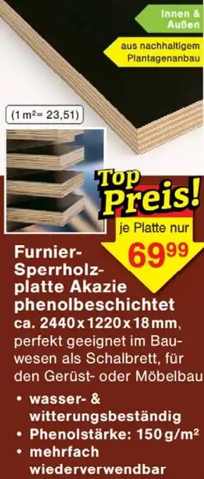 Wiglo Wunderland Furnier- Sperrholzplatte Akazie phenolbeschichtet ca. 2440x1220x18 mm Angebot
