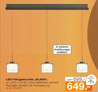 Möbel Inhofer Led-hängeleuchte 'klara' Angebot