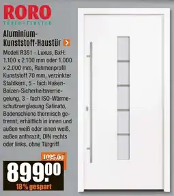 V Baumarkt RORO Aluminium- Kunststoff-Haustür Angebot