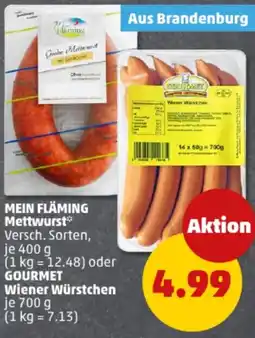PENNY MEIN FLÄMING Mettwurst oder GOURMET Wiener Würstchen Angebot