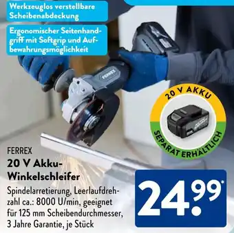 Aldi Süd FERREX 20 V Akku- Winkelschleifer Angebot