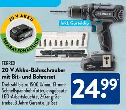 Aldi Süd FERREX 20 V Akku-Bohrschrauber mit Bit- und Bohrerset Angebot