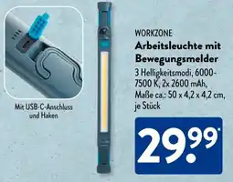 Aldi Süd WORKZONE Arbeitsleuchte mit Bewegungsmelder Angebot