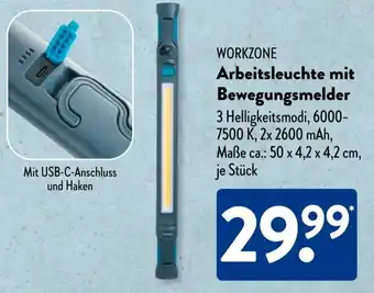 Aldi Süd WORKZONE Arbeitsleuchte mit Bewegungsmelder Angebot
